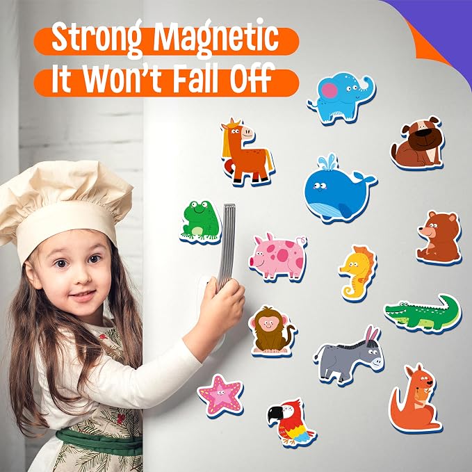 SpriteGru 35 Pcs Animal Magnets, Adorable Magnetic Animal Toys - Wild, Farm & Marine Animals - Thick Foam, Non-Toxic, Educational Learning Toys for Kids 3+ - Image 4
