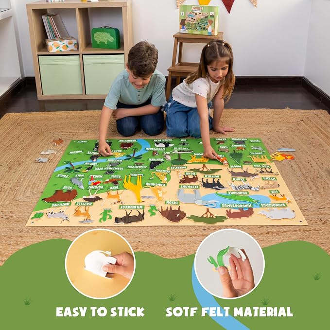BONNYCO Felt Board for Toddlers with 116 Jungle Animals Figures. Montessori and Sensory Toys, Birthday Gifts for Kids 3-8 Years Old. Educational Games Learning Activities Christmas - Image 6