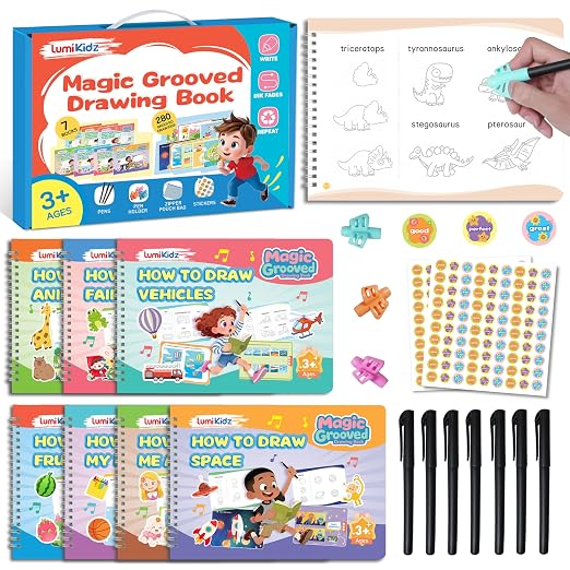 Magic Reusable Drawing Practice Kit for Kids - Grooved Tracing Drawing by LUMIKIDZexercisebook