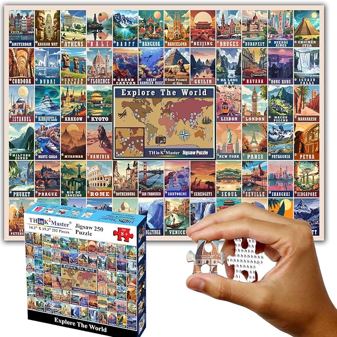 Think2Master Colorful Vintage World Destinations 250 Pieces Jigsaw Puzzle. Fun Educational Puzzle for Families. Great Gift for Teens & Adults with Interested in Traveling 14.2” X 19.3” - Image 7
