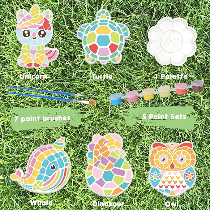 QANIY Stepping Stones Painting Kit for Kids Ages 4-12,5 Pack Outdoor Garden Stone Crafts,Outdoor Art & Craft Activity Set, Creative Gift for Boys & Girls