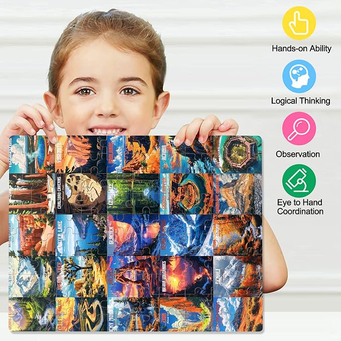 LELEMON Nation Park Jigsaw Puzzles in a Metal Box 100 Pieces World Park Jigsaw Puzzle for Adults Kids Ages 4-8 Children Learning Educational Puzzles Toys - Image 4