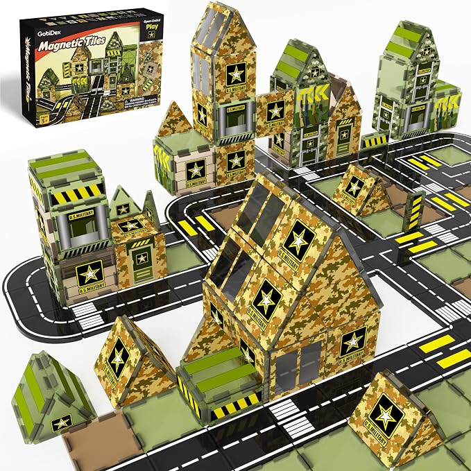 GobiDex Army Toys Magnetic Tiles Building Blocks Set for Kids Ages 3+ by GobiDex