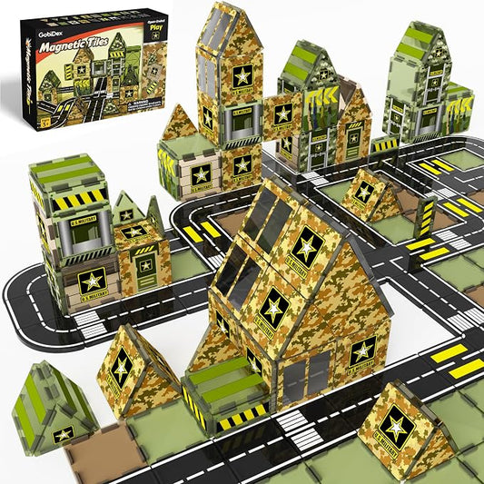 GobiDex Army Toys Magnetic Tiles Building Blocks Set for Kids Ages 3+ by GobiDex