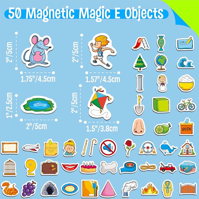 50 PCS Magic E Object Magnets, Magnetic Thickened Fridge Magnets Adorable Educational Phonics Learning Toys for Preschooler, Kindergarteners, Kids 3+ - Image 2