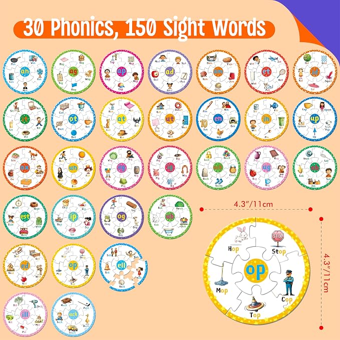 Phonics Puzzles, Short Vowel Sound Blends-30 Phonics & 150 Sight Words, Phonetic Rhyming Game Learn to Read Spell First Word Early Educational Tool for Toddlers, Preschool, Kindergarten, Homeschooling - Image 2
