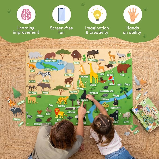 BONNYCO Felt Board for Toddlers with 116 Jungle Animals Figures. Montessori and Sensory Toys, Birthday Gifts for Kids 3-8 Years Old. Educational Games Learning Activities Christmas - Image 5