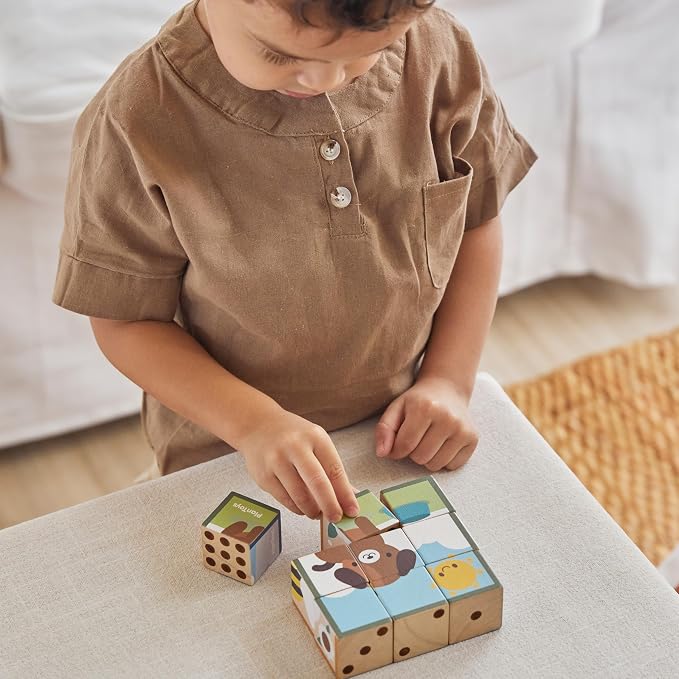 PlanToys® Animal Puzzle Cubes Wooden Picture Block for Kids Ages 3+ Toy - Image 8