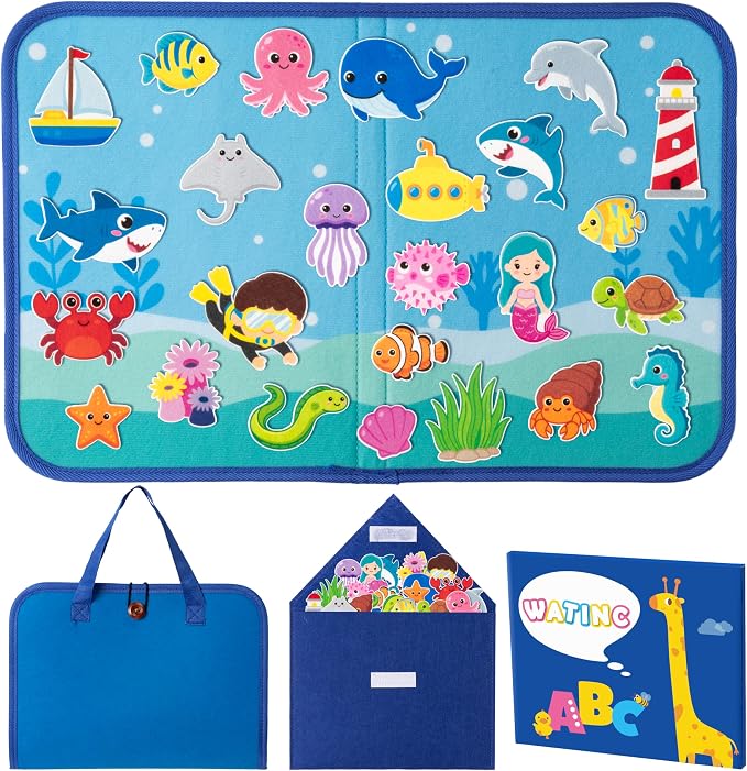 WATINC Travel Felt Board Story Set - 25PCS Portable Felt Board Educational Birthday Gift for Boy Girl Toddler, Under the Sea Storytelling Preschool Early Learning Interactive Play Kit (Ocean Animals) by WATINC