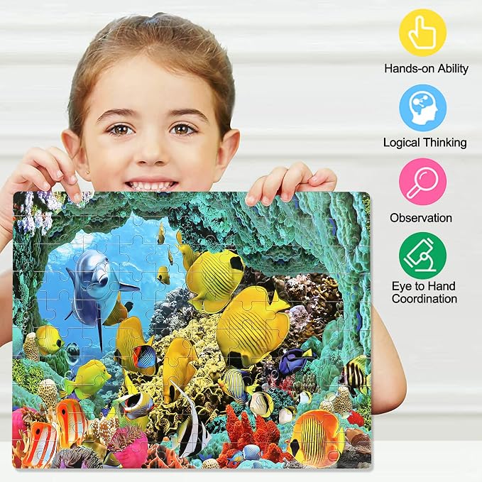 LELEMON 100 Pieces Underwater World Jigsaw Puzzles for Kids Ages 4-8 Year Old Dolphins Fishes Jigsaw Puzzle for Children Boys Girls Learning Ocean Educational Puzzles Toys - Image 5