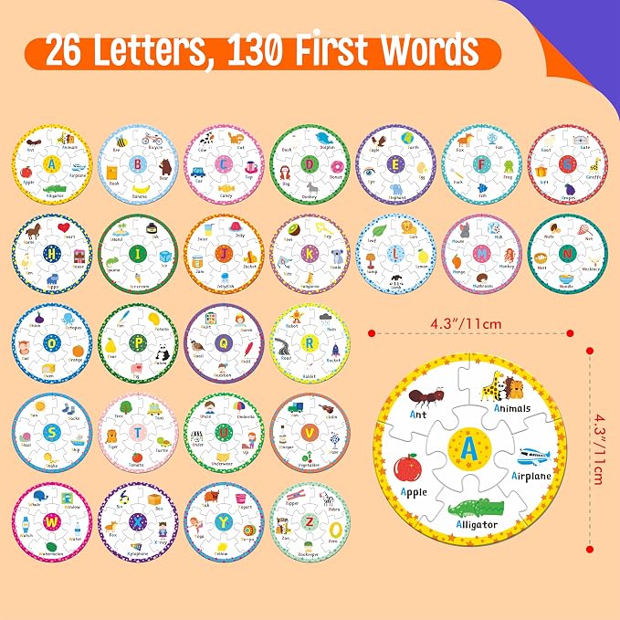 Alphabet Word Puzzles, 26 Letters & 130 First Words, Double-Sided Letter Puzzle Game Learn to Read Alphabet & Words, Early Educational Tool for Toddlers, Preschool, Kindergarten, Homeschooling - Image 2