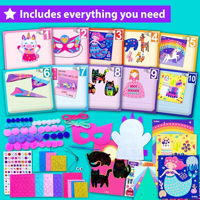 KRAFUN Craft Workshop Kit Ages 3-5 |10 Envelopes, Unicorn & Mermaid - Image 2