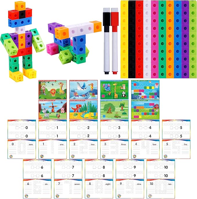 Math Linking Cubes, 100 Math Cube Manipulatives with 30 Learning Activities Number Counting Blocks Snap Linking Math Counters Fun & Educational Pre-K Counting Blocks for Preschool Kindergarten by SpriteGru