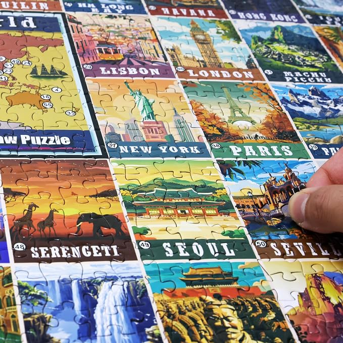 Think2Master Colorful Vintage World Travel Poster 1000 Pieces Large Format Jigsaw Puzzle for 13+, Teens, Adults & Families. Great Gift for People Wanting to Explore the World. Size: 26.8” X 18.9” - Image 2