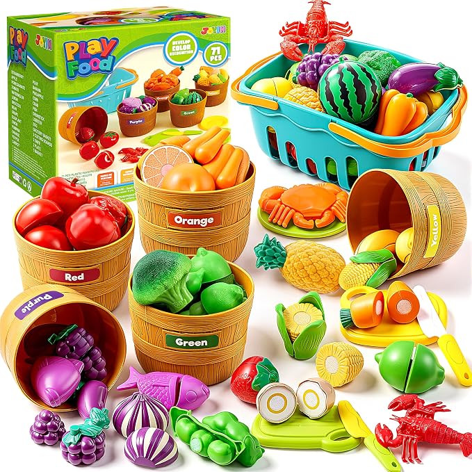JOYIN Learning Toys Play Food Set for Kids, Cutting Food for Preschool Activities, Play Kitchen Accessories, Educational Toys, Color Sorting Set for Boys & Girls, Back to School Gifts for Kids by JOYIN