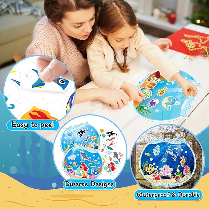 LINAYE 24 Sheets Ocean Stickers with Under The Sea Scenes, Make Your Own Sea Life Animal Fish Stickers, Ocean Summer Crafts Activities for Kids - Image 3