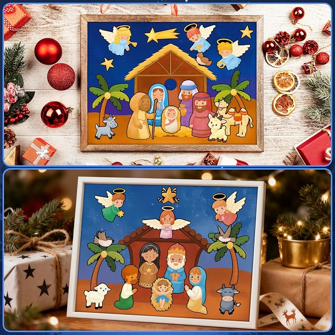 LINAYE 48 Sheets Nativity Scene Stickers, Religious Christian Christmas Stickers Nativity Crafts for Kids School Classroom, Christmas Activities Games for Kids Party Favors 24 Finished Products - Image 5