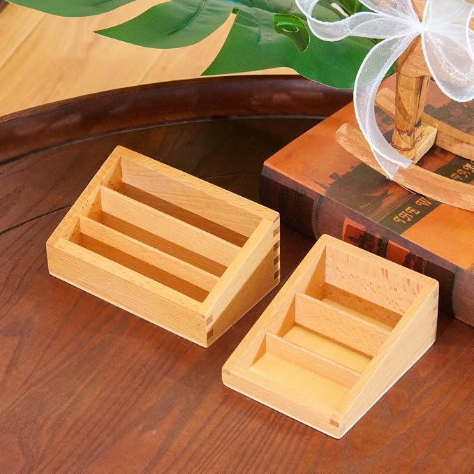 Premium Montessori Large Three Part Box 2pcs– Solid Beechwood Storage Box for Language 3-Part Cards, Sorting & Classification Tray, Practical Life Materials for Card Organization, Homeschool Classroom - Image 2
