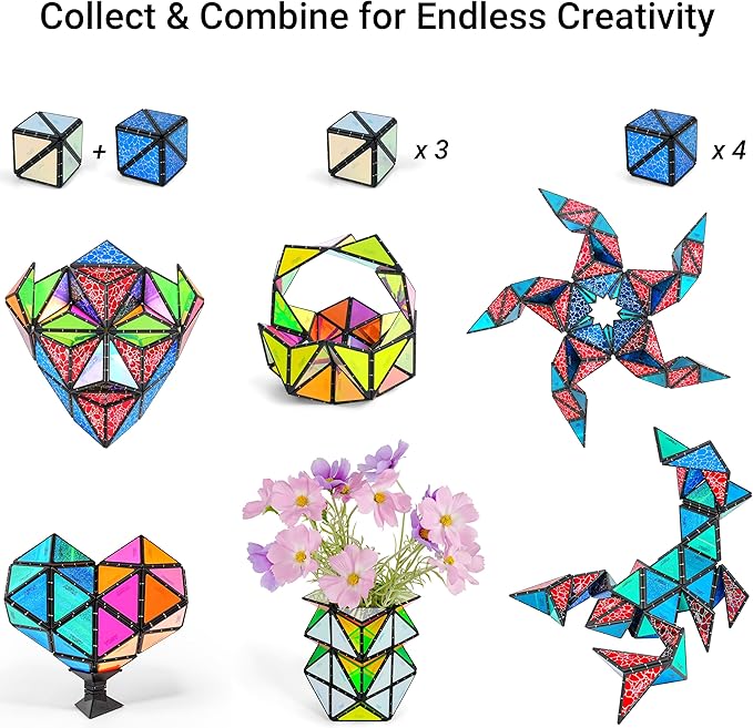 TOSY Magnet Pyramid Glow - 1 Cube Transforms into 1 Billion Shapes, 12 Pieces, 243 Rare Earth Magnets, Glowing, Christmas Stocking Stuffers Gift for Kids, Creative Puzzle STEM/STEAM Toy, 2-Pack