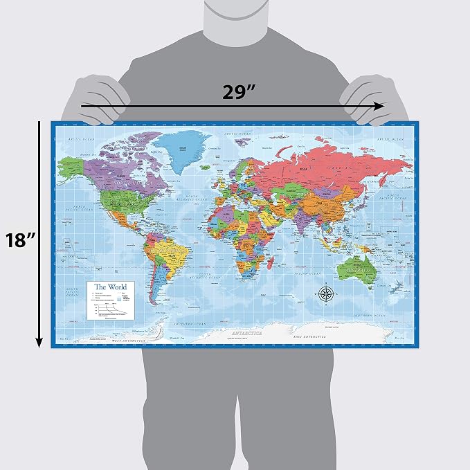 Laminated World Map & US Map Poster Set - 18" x 29" - Wall Chart Maps of the World & United States - Made in the USA - (LAMINATED, 18" x 29") - Image 2
