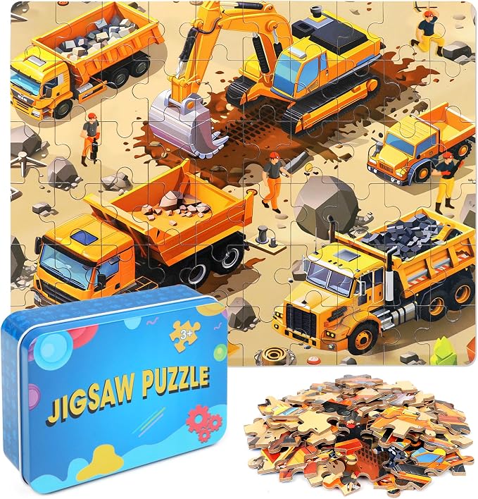 LELEMON 60 Pieces Jigsaw Puzzles for Kids Ages 4-8 Construction Site Puzzles for Kids Boys Girls Children Age 4, 5, 6, 7, 8-10 Years Old by LELEMON