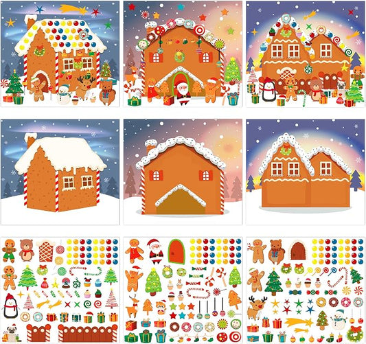 LINAYE 48PCS Make A Gingerbread House Stickers, Christmas Crafts for Kids Toddlers, Gingerbread House Craft Stickers, Christmas Activities Games for Kids Party Favors, 24 Finished Products by LINAYE