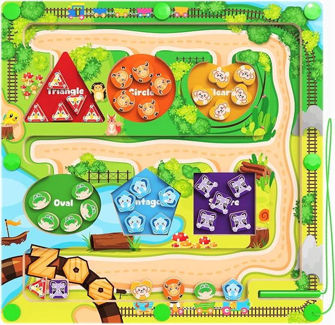 Montessori Wooden Magnetic Color & Shape Maze with Zoo Theme by DUKVSG%C2%AE