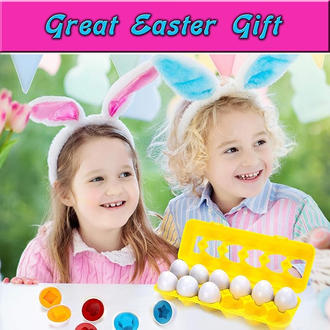 Driddle Color & Shapes Matching Egg Toy - Shape Sorting & Color Recognition Learning Toy for Toddlers - Preschool Game - Montessori Education - Easter Eggs - Image 7