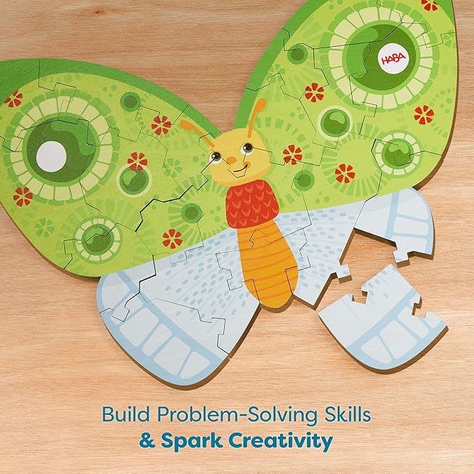 HABA Wooden Puzzle Butterfly - 2 in 1 Reversible Puzzles for Kids Ages 4-6, Durable Educational Toys and Wooden Montessori Toys