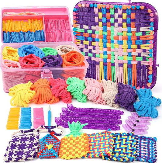 Weaving Loom Kit Toys Crafts - Arts and Crafts for Kids and Adults - Great Birthday Gifts for Girls Ages 6 7 8-12 13 Years Old - Sturdy Frame Potholder Loom Making Kits Portable Box and Craft Loops