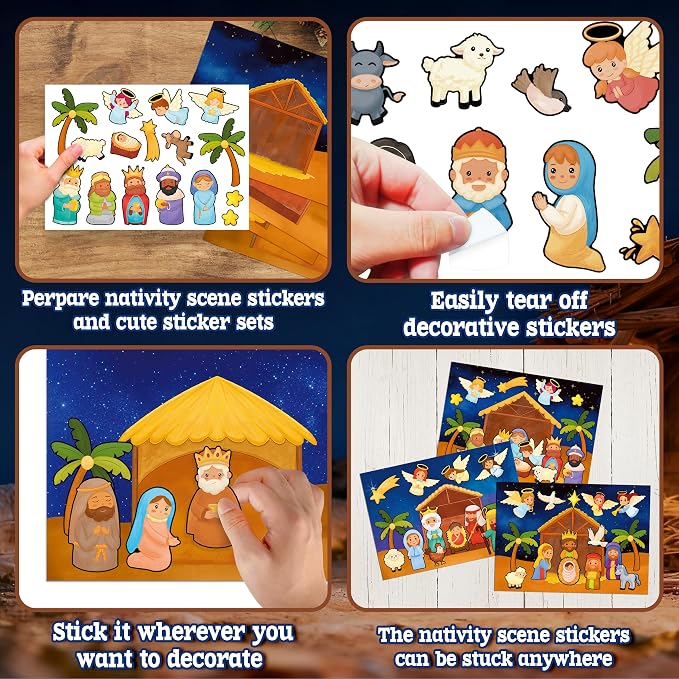 LINAYE 48 Sheets Nativity Scene Stickers, Religious Christian Christmas Stickers Nativity Crafts for Kids School Classroom, Christmas Activities Games for Kids Party Favors 24 Finished Products - Image 4