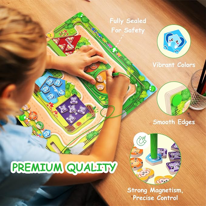 Montessori Wooden Magnetic Color & Shape Maze with Zoo Theme - Image 4