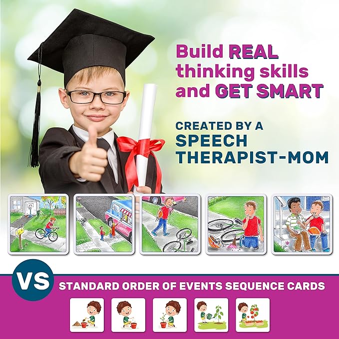 SkillEase Story Cues Skilled Sequencing Cards, Speech Therapy Materials, Social Skills Game, English Language Learners Games, Storytelling Cards, Sentence Building and Picture Cards - Image 5