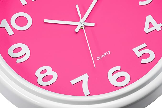 Bernhard Products Pink Wall Clock 12.5 Inch Silent Non-Ticking Modern Stylish Quartz Clocks for Home Kitchen Office Bedroom Girl's Room Nursery Kids School Classroom Battery Operated, Easy to Read - Image 3