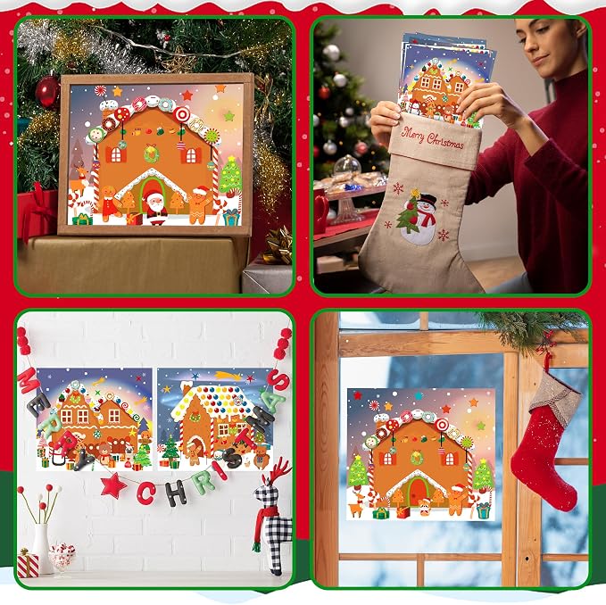 LINAYE 48PCS Make A Gingerbread House Stickers, Christmas Crafts for Kids Toddlers, Gingerbread House Craft Stickers, Christmas Activities Games for Kids Party Favors, 24 Finished Products - Image 6