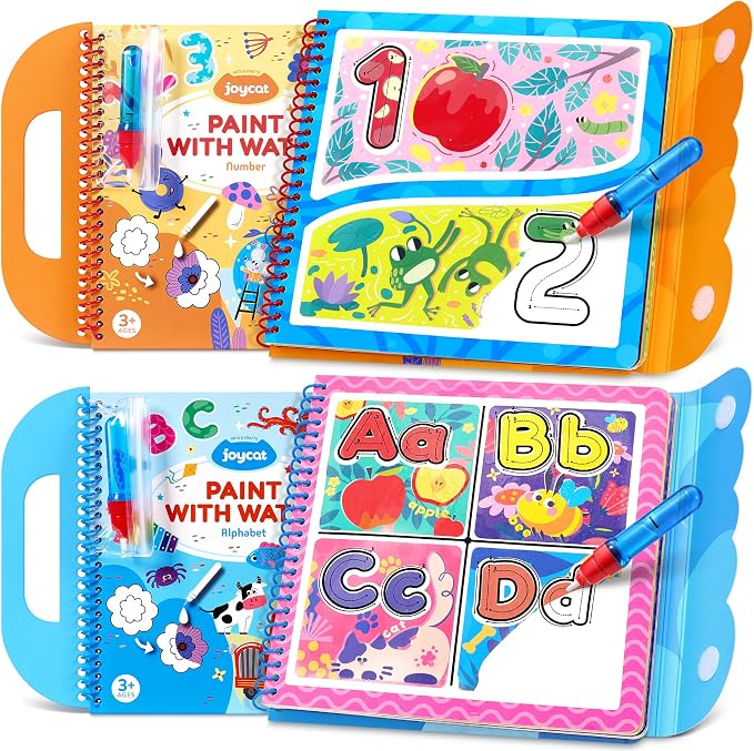 JoyCat 2-Pack Water Coloring Book for Toddlers 3-5, Alphabet & Number by JOYCAT