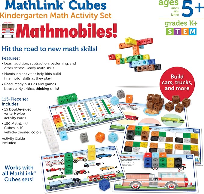 Learning Resources MathLink Cubes Kindergarten Math Activity Set: Mathmobiles 115 Pieces, Ages 5 and Up Kindergarten STEM Activities, Math Activity Set and Games for Kids - Image 5