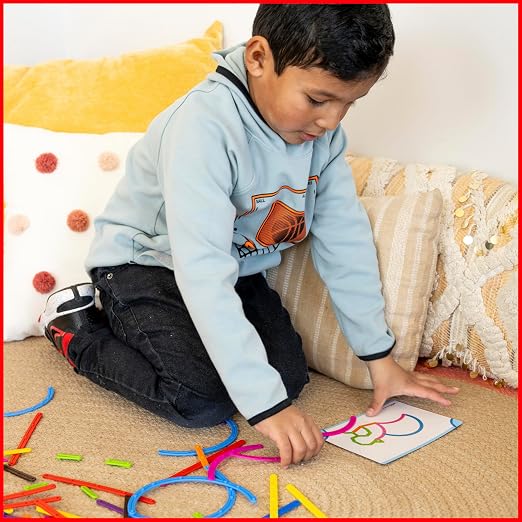 edxeducation Junior GeoStix - In Home Learning Toy for Early Math and Creativity - 200 Multicolored Construction Sticks - 30 Double-Sided Activity Cards - Geometric Manipulative - Image 6