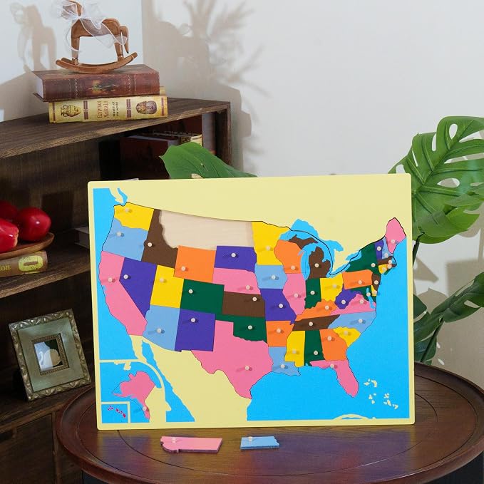 Premium Montessori Wooden Map Puzzle Set 23”, 8 Large Geography Puzzles: World, USA, Canada, Europe, Asia, Africa, North & South America with Control Cards, Kids Gift, Homeschool Learning Materials - Image 5