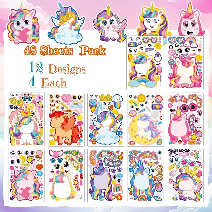 Unicorn Stickers 48 Sheets Make A Face Stickers for Kids Toddlers Unicorn Party Favors Birthday Decorations Crafts Gifts for Classroom Party Supplie Essentials Preschool Kindergarten
