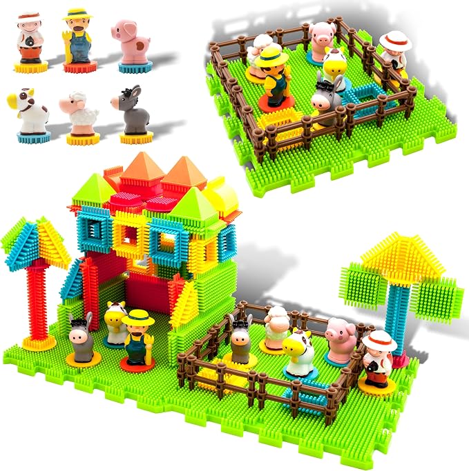 PicassoTiles PTB100 100pcs Hedgehog Shape 3D Building Blocks Tiles Farm Theme Set Learning Playset STEM Toy Set Educational Kit Child Branin Development Preschool Kindergarten Toy by PicassoTiles