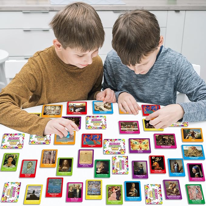 gisgfim 100 PCS Memory Matching Game Famous Paintings Concentration Memory Card for Adults Learning Educational Game A Fun & Fast Artworks Theme Matching Games - Image 4