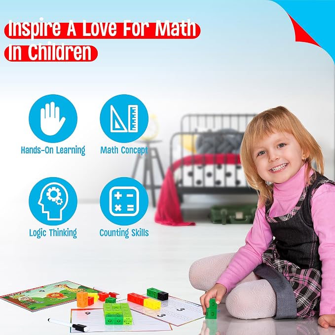 Math Linking Cubes, 100 Math Cube Manipulatives with 30 Learning Activities Number Counting Blocks Snap Linking Math Counters Fun & Educational Pre-K Counting Blocks for Preschool Kindergarten - Image 7