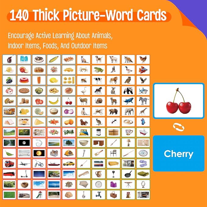 140 Noun Picture-Word Cards, Picture Flashcards Language Builder Visual Aid Speech Development Tool for Autism, ESL Teaching Materials for Adults, Non-Verbal Children Vocabulary Builder for Toddlers - Image 2