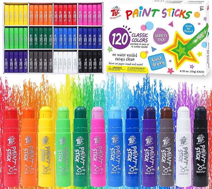 TBC The Best Crafts Paint Sticks,120 Classic Colors, Washable, Non-toxic, Tempera Paint Sticks for Kids and Students (120 Colors（10 * 12 set)