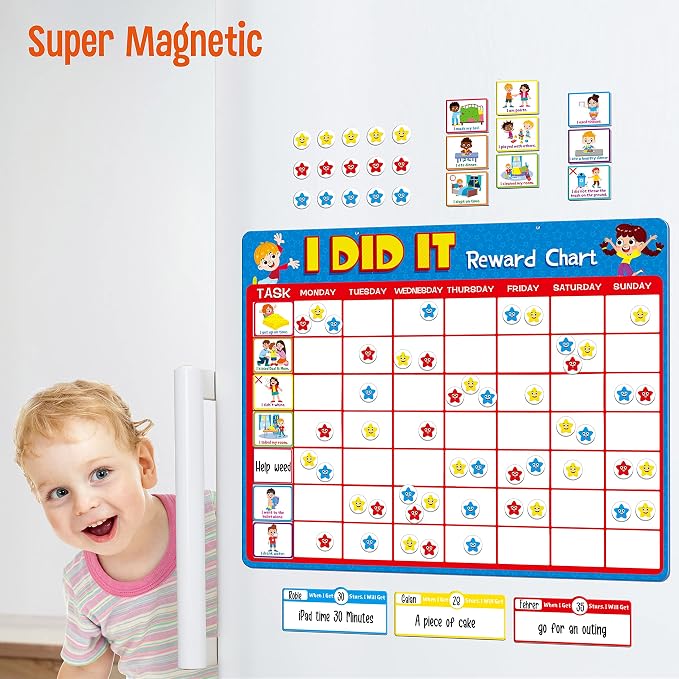 Magnetic Reward Chart, Dry Erase Kids Behavior Responsibility Task Board-84 Chores (Including 7 Blanks), 272 Magnetic Stars, 8 Markers & 3 Name Cards-Good Behavior Daily Routine to Motivate Kids - Image 6