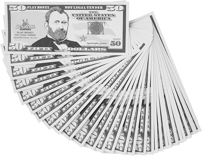 Play Money - 200Pcs $50 Bills Pretend Money for Kids, Banking Toy by ApostropheGames