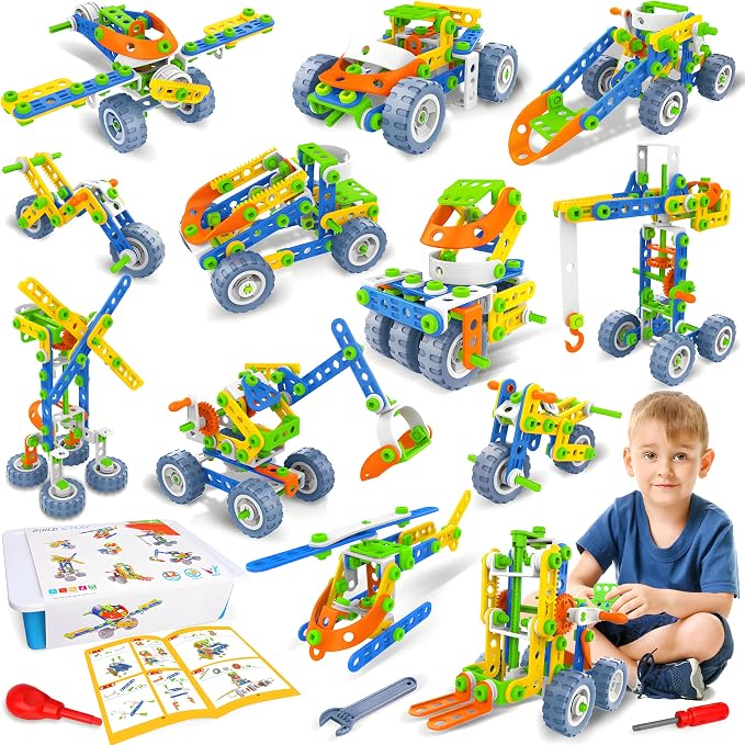 MOONTOY STEM Toys for 4 5 6 7 8+ Year Old Boy Birthday Gift, Building Toys for Kid Age 4-8 5-7 6-8 8-12, Preschool Educational Stem Kit for Boy Girl Christmas Idea Gift, 152PCS, 12 in 1 Building Toys by MOONTOY