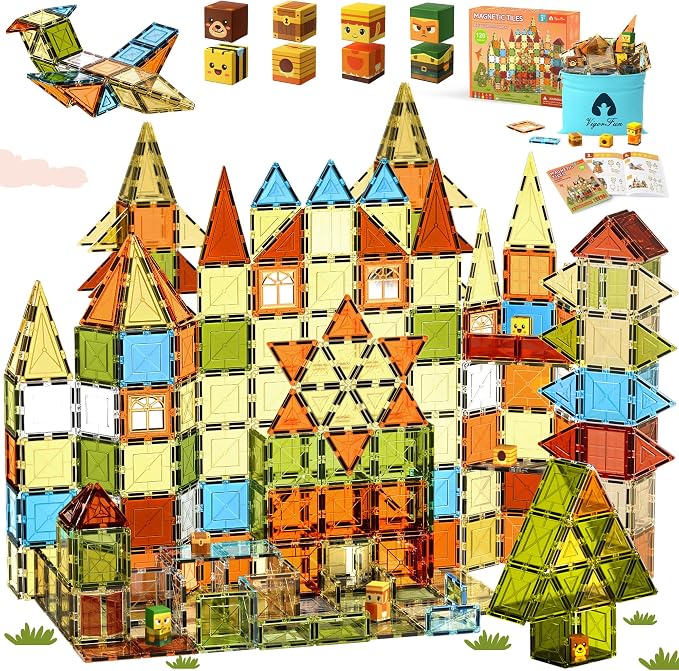 Magnetic Tiles Building Toys with 8 Magnetic Blocks for Kids Ages 3-5 4-8 by Vigorfun