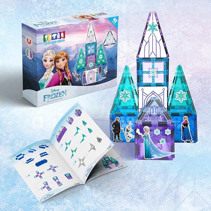Tytan Toys Disney Frozen Magnetic Tiles Princess Castle - 41-Piece STEAM Building Set with Glitter Tiles & Elsa, Anna, Olaf Stickers - Educational Frozen Toys for Girls Age 3-4+ - Image 13